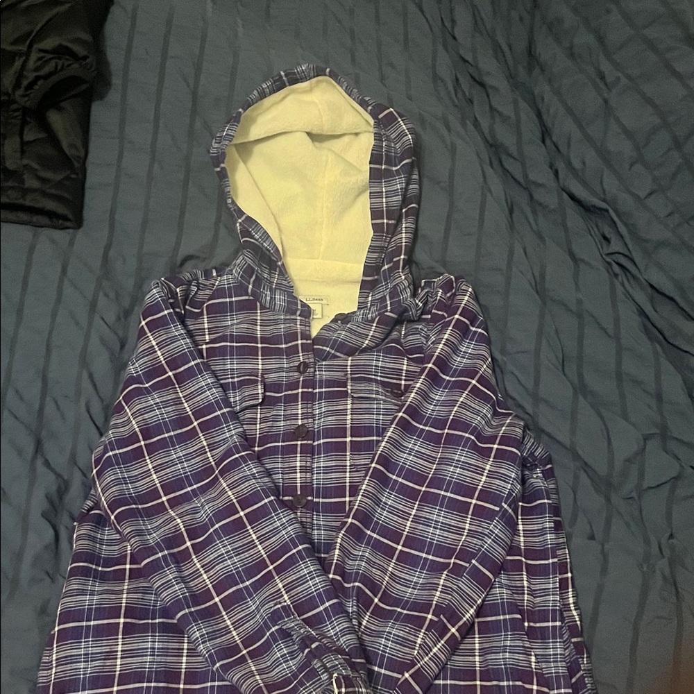 Ll Bean Purple Plaid Hooded Fleece Lined Jacket